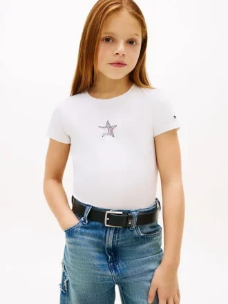 T-shirt infantil com bandeira de estrelas em strass