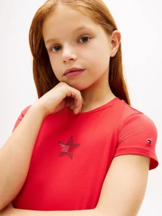 T-shirt infantil com bandeira de estrelas em strass