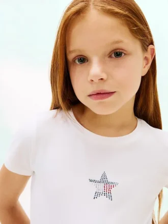 T-shirt infantil com bandeira de estrelas em strass
