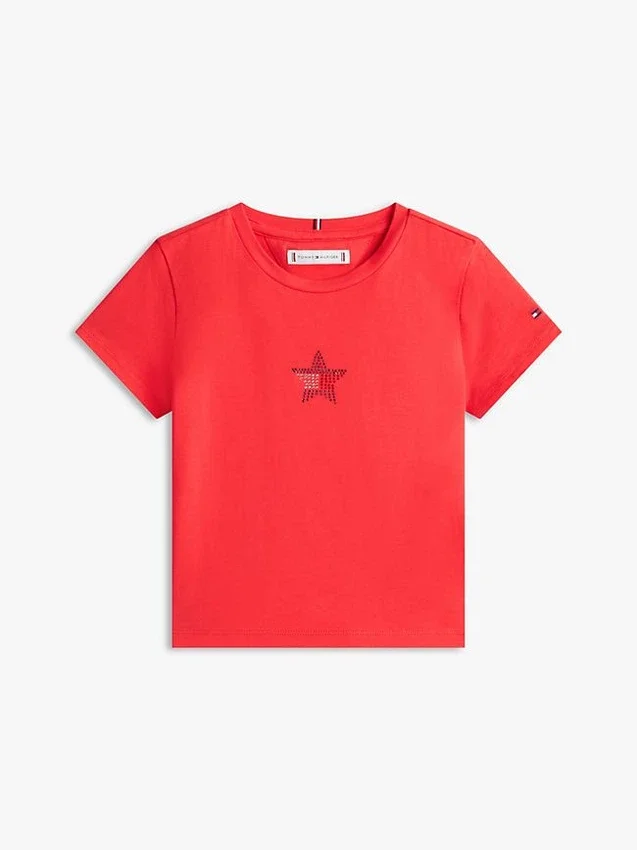T-shirt infantil com bandeira de estrelas em strass T-shirt infantil com bandeira de estrelas em strass