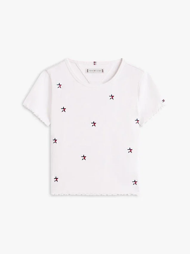 T-shirt infantil com estrelas bordadas e canelado T-shirt infantil com estrelas bordadas e canelado