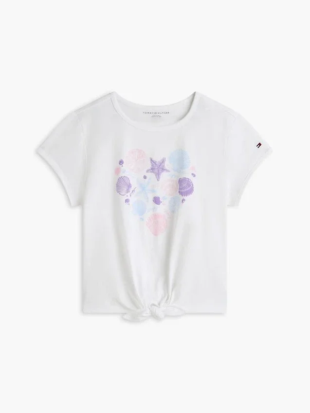 T-shirt infantil com laço à frente e conchas T-shirt infantil com laço à frente e conchas