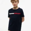 T-shirt infantil com logótipo e riscas T-shirt infantil com logótipo e riscas