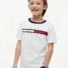 T-shirt infantil com logótipo e riscas T-shirt infantil com logótipo e riscas