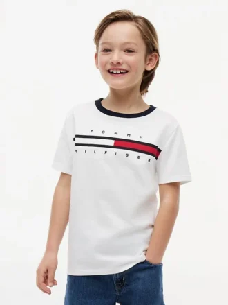 T-shirt infantil com logótipo e riscas
