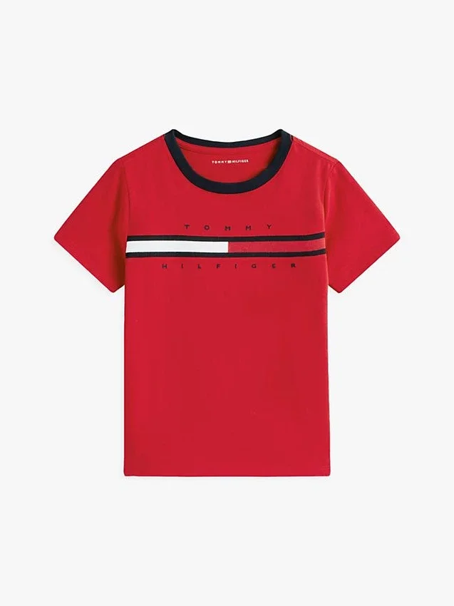 T-shirt infantil com logótipo e riscas T-shirt infantil com logótipo e riscas
