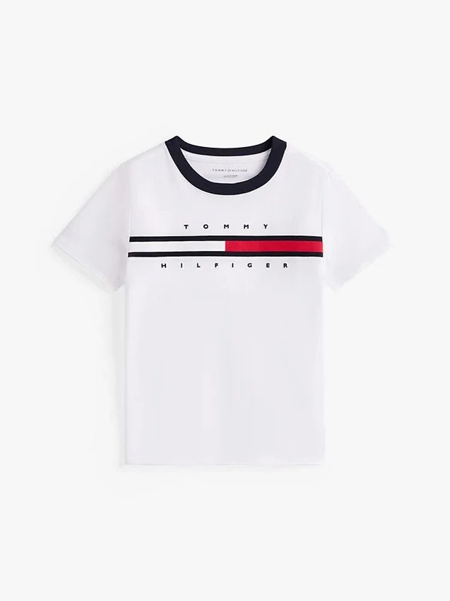 T-shirt infantil com logótipo e riscas T-shirt infantil com logótipo e riscas