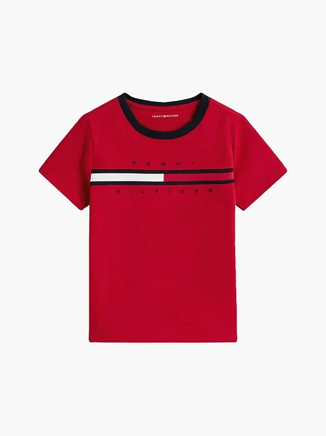T-shirt infantil com logótipo e riscas T-shirt infantil com logótipo e riscas