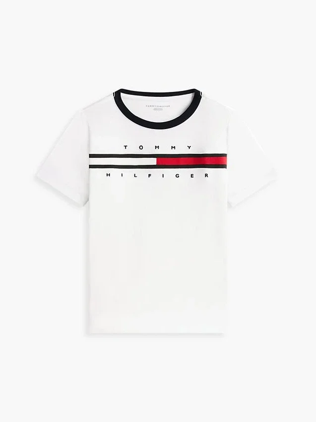 T-shirt infantil com logótipo e riscas T-shirt infantil com logótipo e riscas