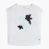 T-shirt infantil com logótipo floral em lantejoulas T-shirt infantil com logótipo floral em lantejoulas