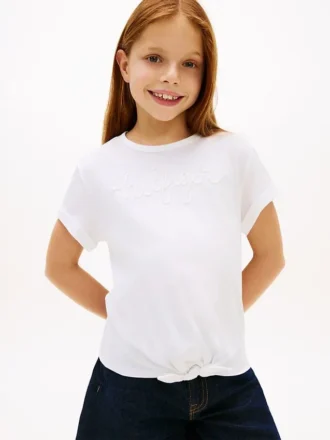 T-shirt infantil com logótipo Hilfiger e gravata à frente