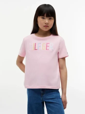 T-shirt infantil com logótipo Hilfiger em lantejoulas