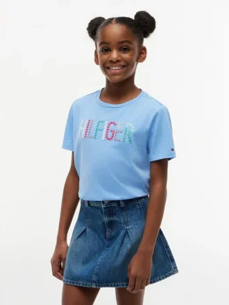 T-shirt infantil com logótipo Hilfiger em lantejoulas