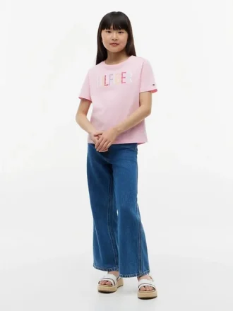 T-shirt infantil com logótipo Hilfiger em lantejoulas