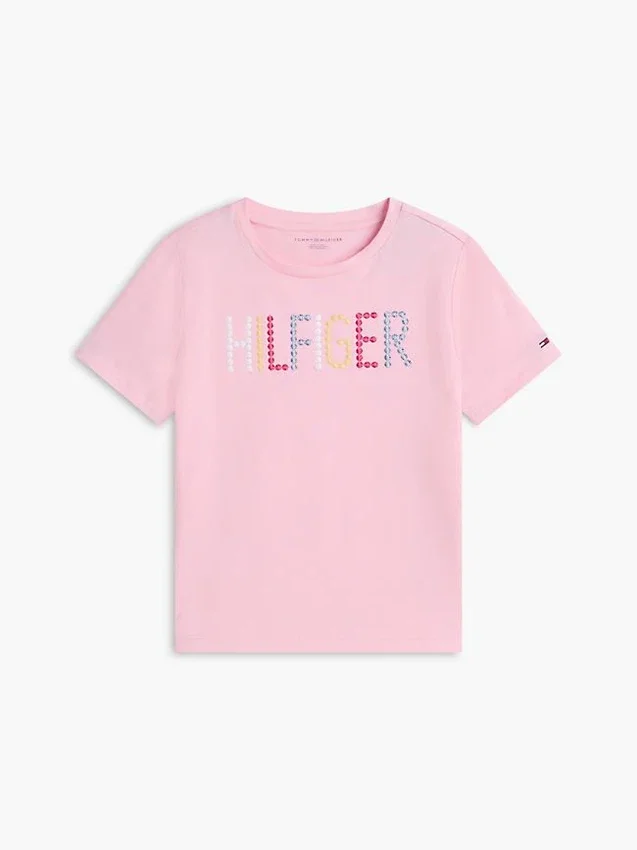 T-shirt infantil com logótipo Hilfiger em lantejoulas T-shirt infantil com logótipo Hilfiger em lantejoulas