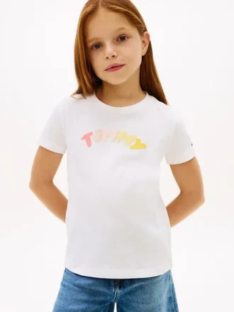 T-shirt infantil com logótipo multicolorido