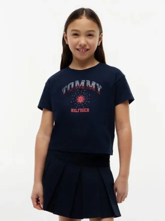 T-shirt infantil com logótipo Tommy em strass