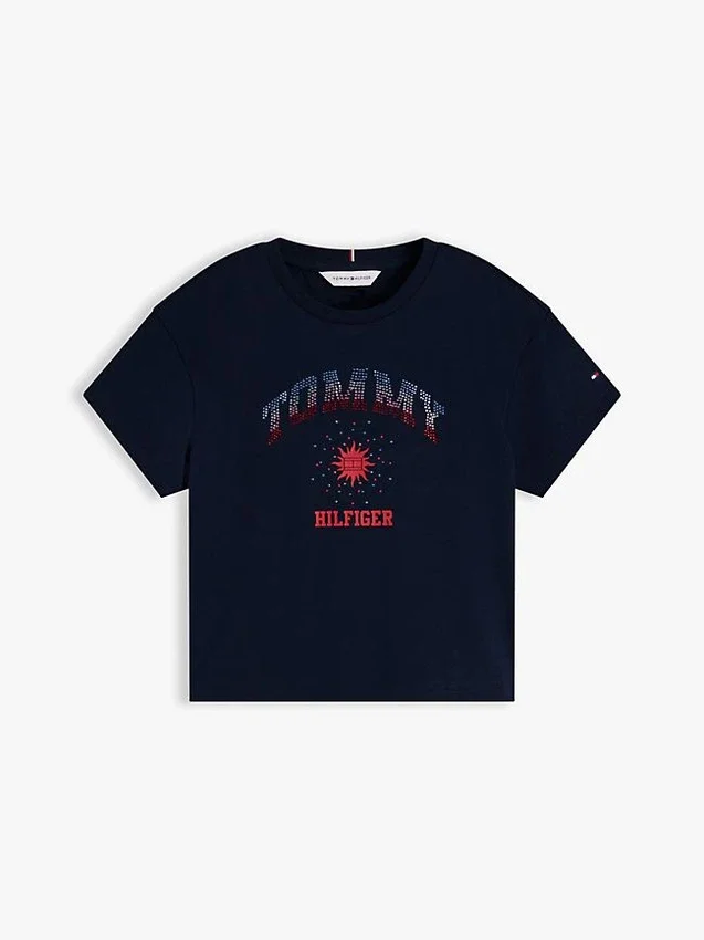 T-shirt infantil com logótipo Tommy em strass T-shirt infantil com logótipo Tommy em strass