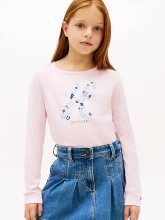 T-shirt infantil com monograma floral