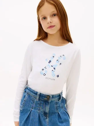 T-shirt infantil com monograma floral
