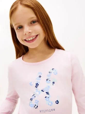 T-shirt infantil com monograma floral