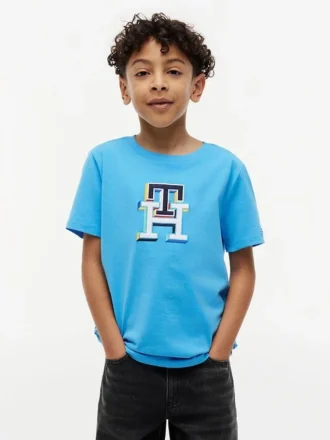 T-shirt infantil com monograma multicolorido