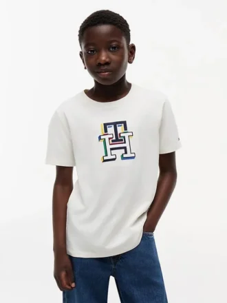 T-shirt infantil com monograma multicolorido