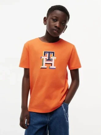 T-shirt infantil com monograma multicolorido