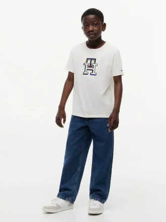 T-shirt infantil com monograma multicolorido
