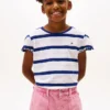 T-shirt infantil com riscas e acabamento em folha de alface nas mangas T-shirt infantil com riscas e acabamento em folha de alface nas mangas