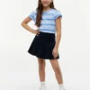 T-shirt infantil com riscas e acabamento em folha de alface nas mangas T-shirt infantil com riscas e acabamento em folha de alface nas mangas