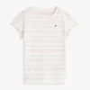 T-shirt infantil com riscas e acabamento em folha de alface nas mangas T-shirt infantil com riscas e acabamento em folha de alface nas mangas