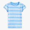 T-shirt infantil com riscas e acabamento em folha de alface nas mangas T-shirt infantil com riscas e acabamento em folha de alface nas mangas