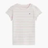 T-shirt infantil com riscas e acabamento em folha de alface nas mangas T-shirt infantil com riscas e acabamento em folha de alface nas mangas