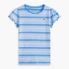 T-shirt infantil com riscas e acabamento em folha de alface nas mangas T-shirt infantil com riscas e acabamento em folha de alface nas mangas