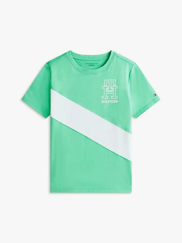 T-shirt infantil com riscas e bandeira com monograma T-shirt infantil com riscas e bandeira com monograma