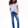 T-shirt infantil com riscas e nó na bainha T-shirt infantil com riscas e nó na bainha