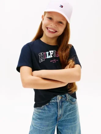 T-shirt multicolorida com logótipo Hilfiger para criança