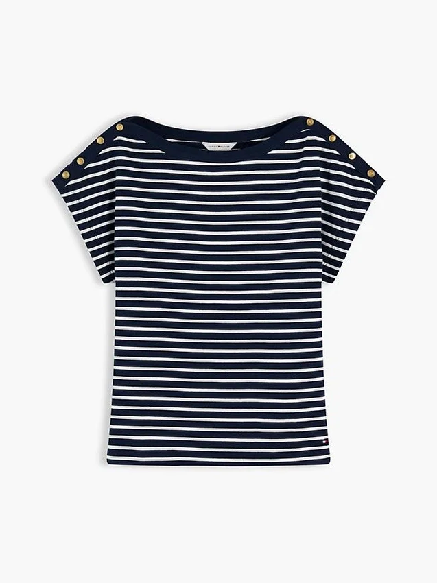 T-shirt náutica com gola em barco e botões dourados T-shirt náutica com gola em barco e botões dourados