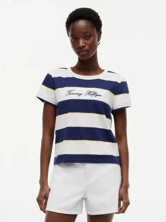 T-shirt às riscas com logótipo bordado