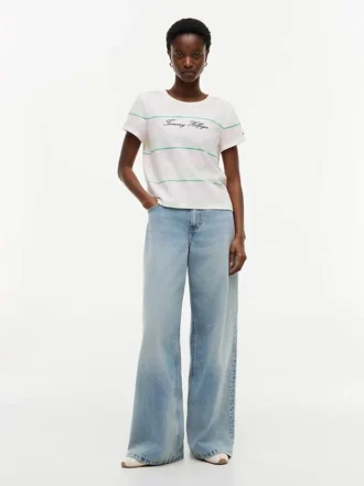 T-shirt às riscas com logótipo bordado
