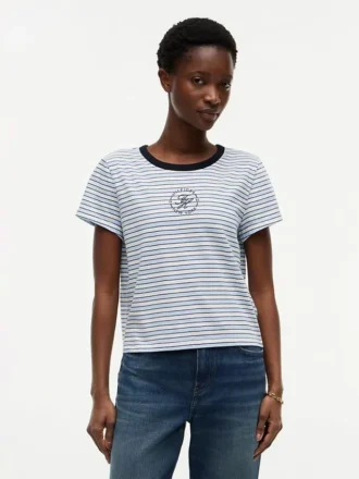 T-shirt às riscas com monograma em letra náutica
