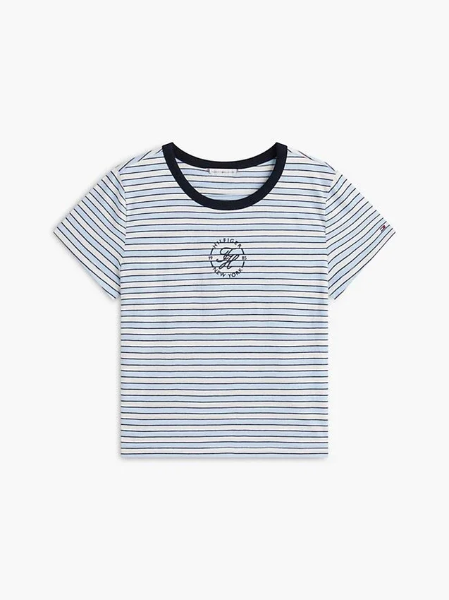 T-shirt às riscas com monograma em letra náutica T-shirt às riscas com monograma em letra náutica