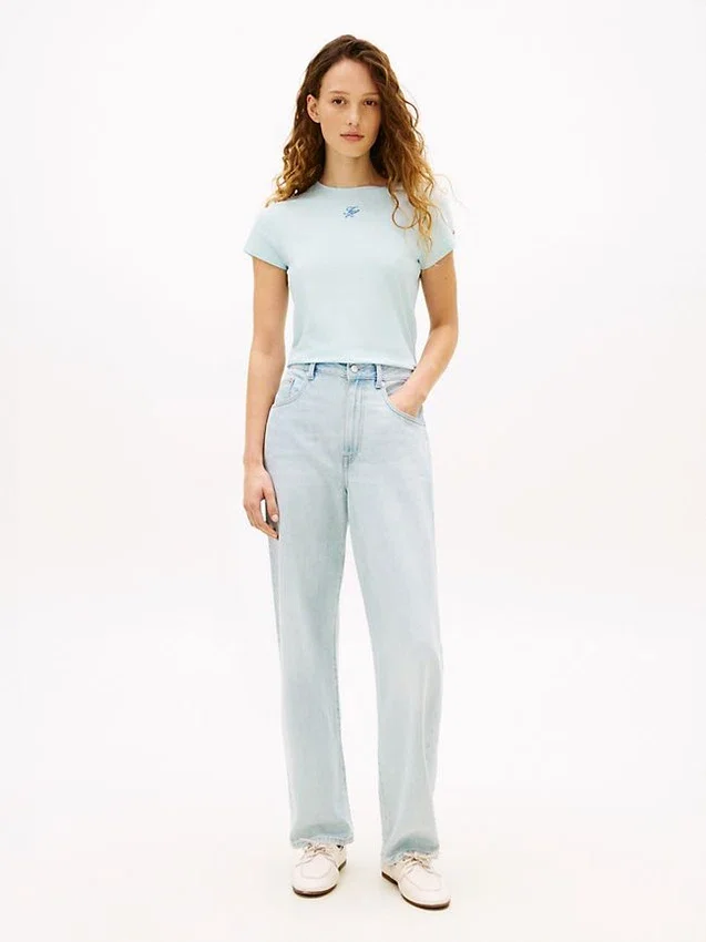 T-shirt Slim Fit com monograma em letra cursiva T-shirt Slim Fit com monograma em letra cursiva