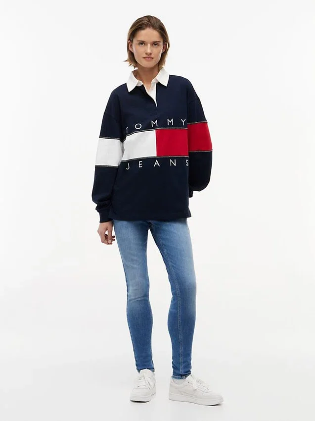 Tommy Jeans Camisola de Rugby Oversized com Bandeira Tommy Jeans Camisola de Rugby Oversized com Bandeira