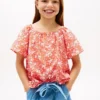 Top infantil com mangas bufantes e estampado tropical Top infantil com mangas bufantes e estampado tropical
