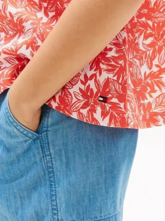 Top infantil com mangas bufantes e estampado tropical