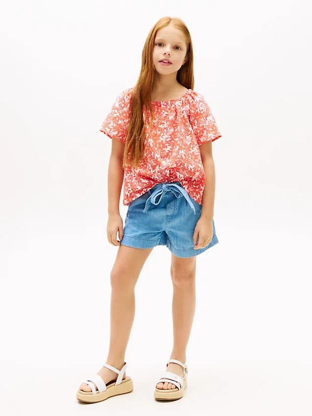 Top infantil com mangas bufantes e estampado tropical Top infantil com mangas bufantes e estampado tropical