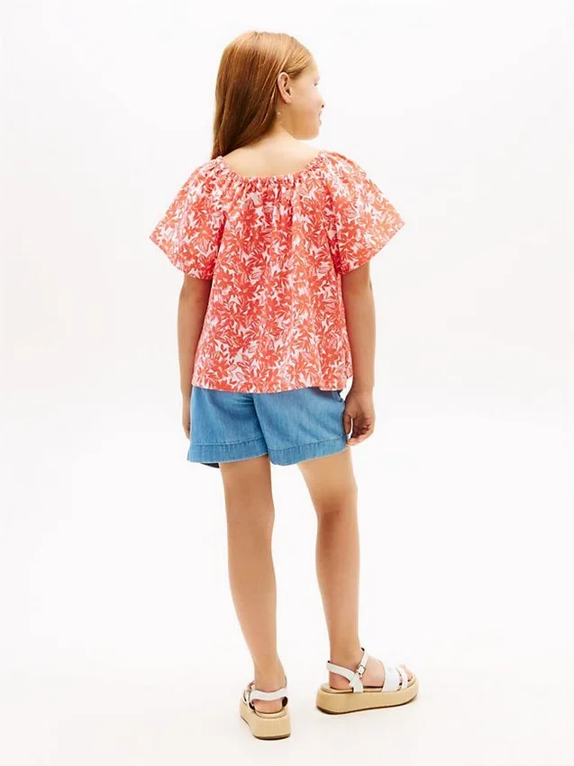 Top infantil com mangas bufantes e estampado tropical Top infantil com mangas bufantes e estampado tropical