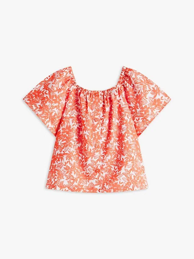 Top infantil com mangas bufantes e estampado tropical Top infantil com mangas bufantes e estampado tropical